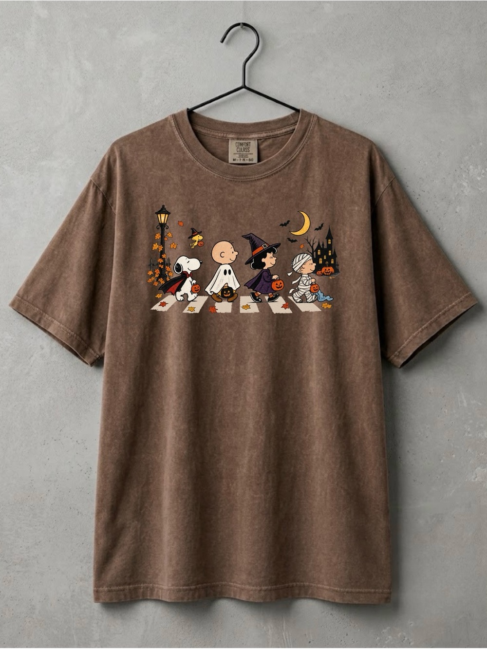 Peanuts Abbey Road Halloween Brown Spooky Aesthetic Comfort Colors Tee
